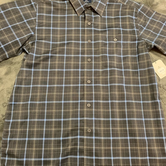 George | Men’s | Short Sleeve, Collared Button Down | Dark Gray & Blue Plaid | M - Picture 2 of 8